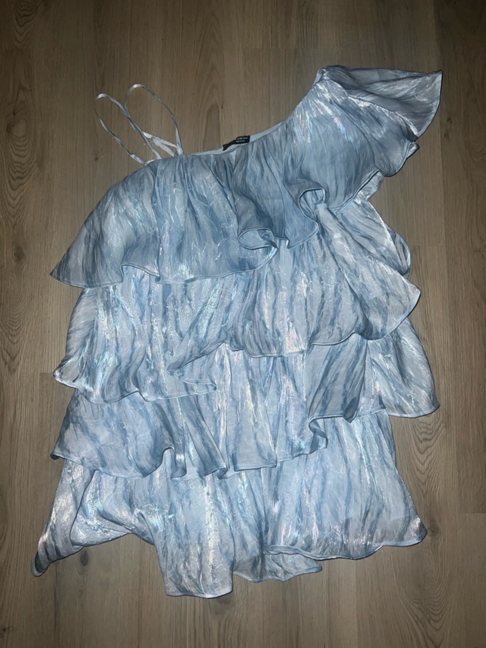 SHEIN Blue Asymmetrical Ruffle Dress Size L (US 8โ10) Tiered Sleeveless
